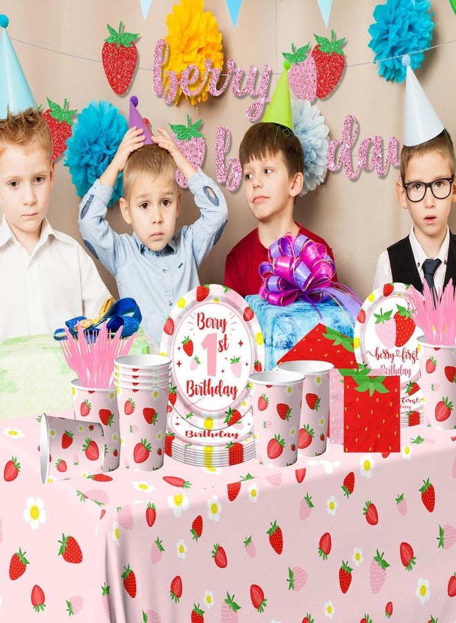 Dydamud Berry First Birthday Decor Strawberry 1st Birthday Decorations for Girls with Plates, Napkins, Tablecloth, Cups Strawberry Party Decorations, Serve 20 - Image 3
